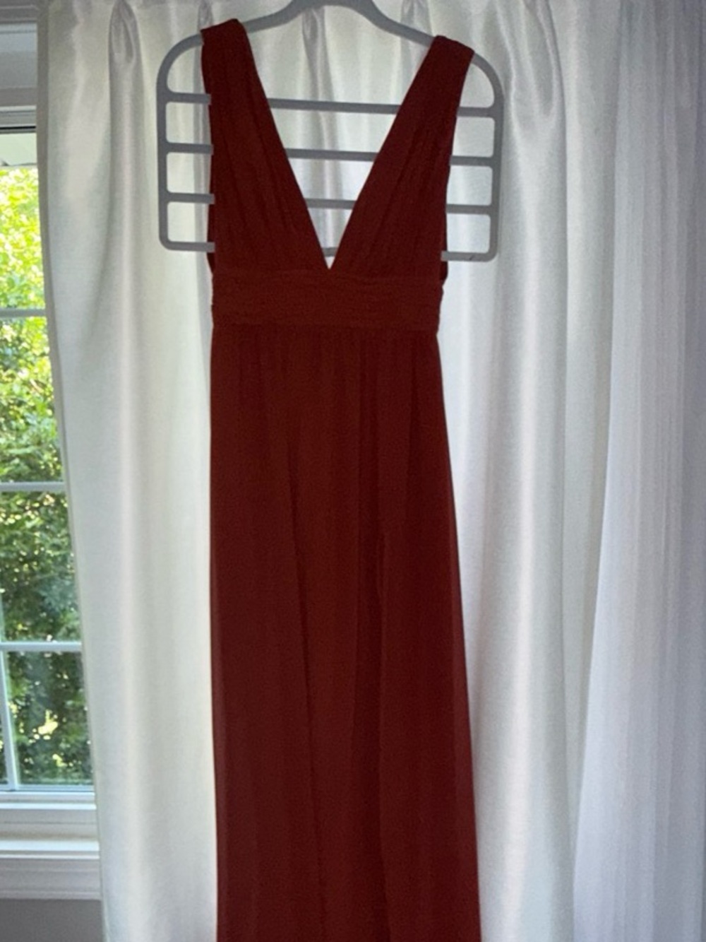 Rust Red Deep V Maxi Dress with Thigh Slit - Picture 2 of 2
